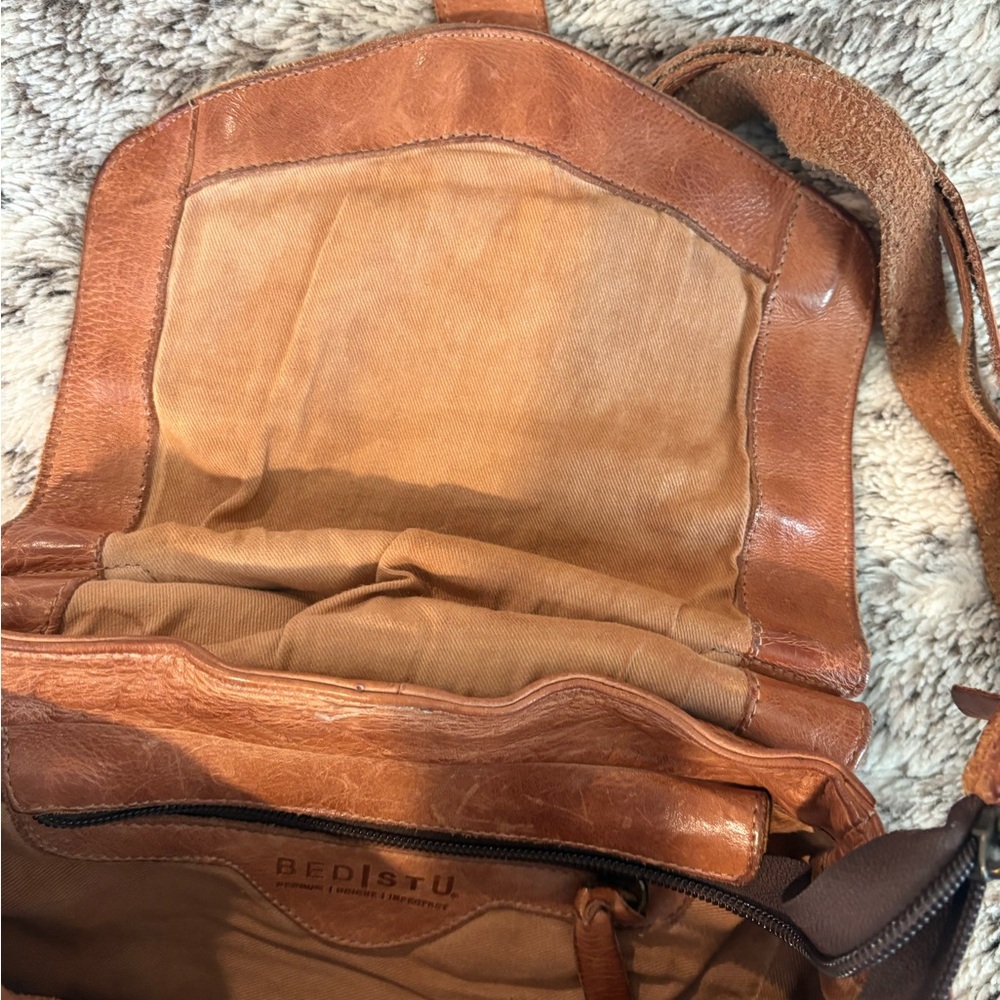 Bed Stu Leather Crossbody Satchel in Cognac Brown - Distressed Casual Style - Picture 3 of 8